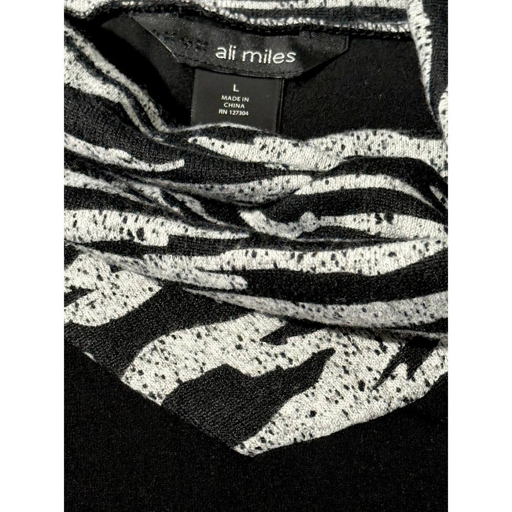 Ali Miles Tunic Top Large Black Red Zebra Print Cowl Neck Zipper Art to Wear - Picture 5 of 5